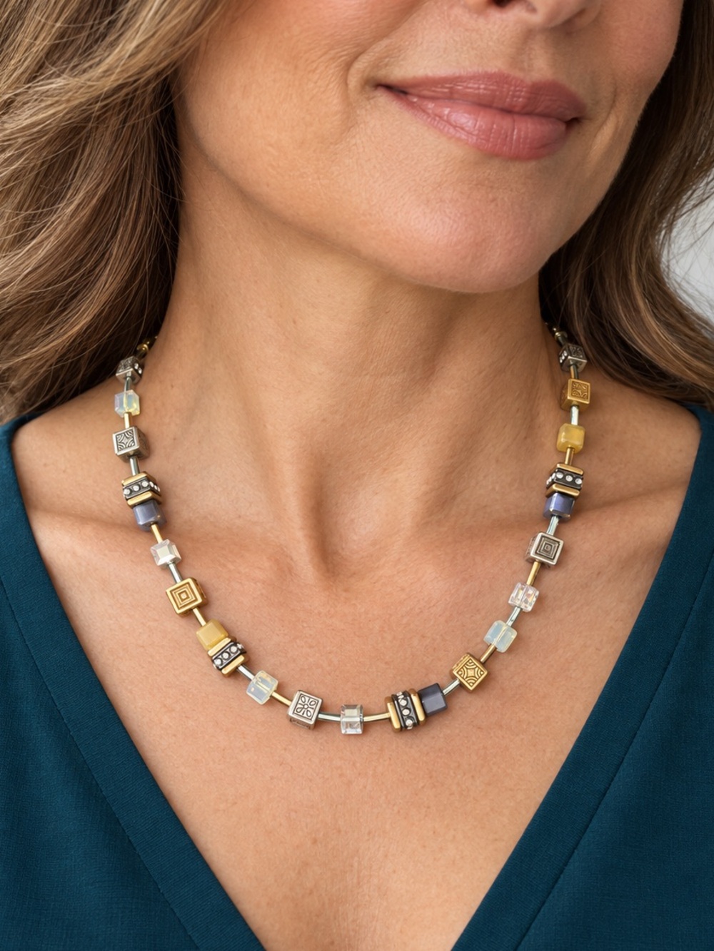 Brighton Silent Code Mixed Metal Crystal Cube Necklace 16–18” Retired